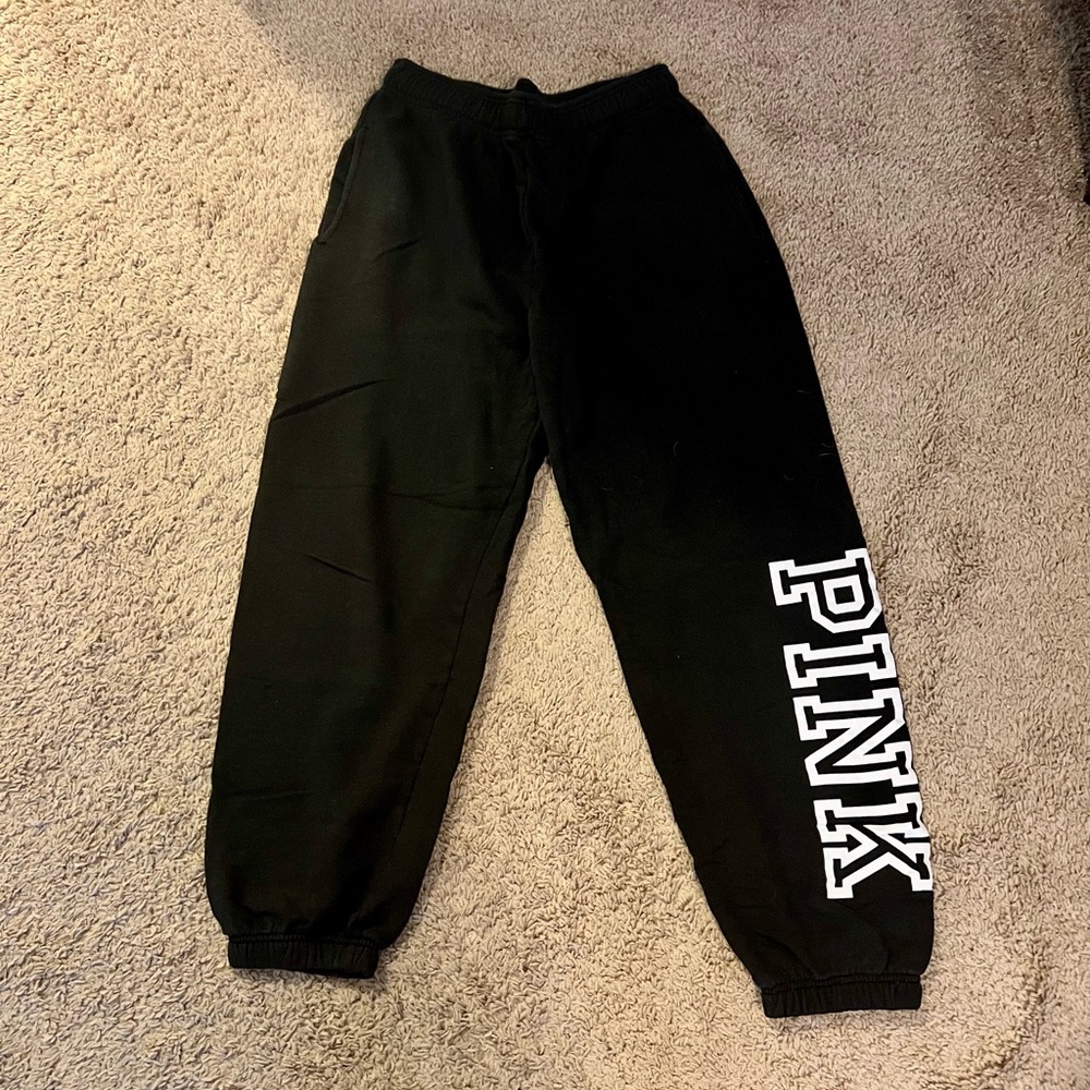 PINK Victoria's Secret Black Track Joggers with White Logo